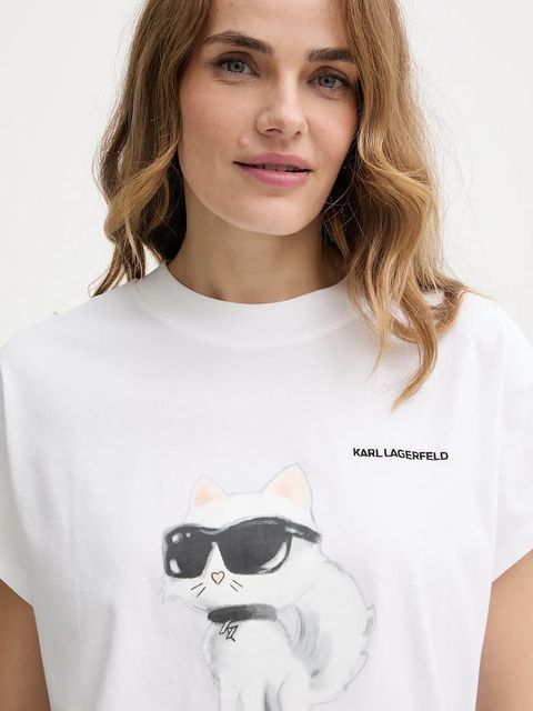 Karl Lagerfeld t-shirt bawełniany IKON AQUARELLE damski kolor biały A2W17115