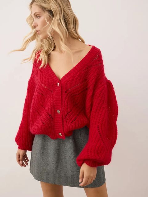 Bizuu kardigan z wełną CLARA damski kolor czerwony CLARA CZERWONY