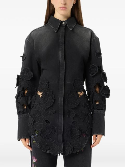 Blumarine floral-applique denim shirt - Black