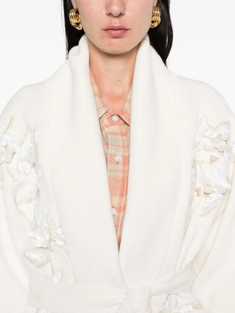Golden Goose floral-embellished belted cardigan - Neutrals