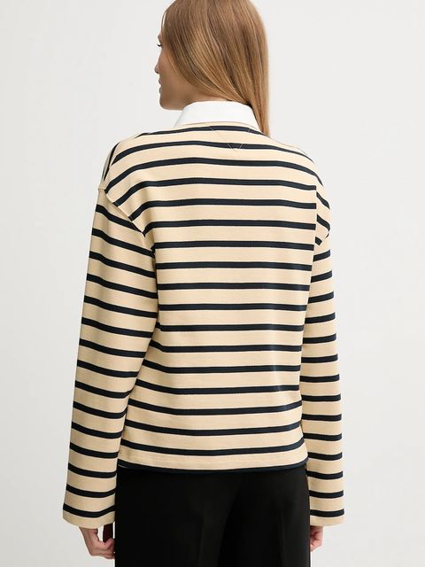 Tommy Hilfiger bluza bawełniana damska kolor beżowy wzorzysta WW0WW47457 - zdjęcie produktu nr 2