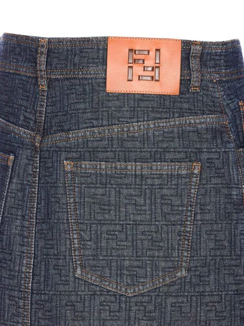 FENDI denim embroidered logo midi skirt - Blue