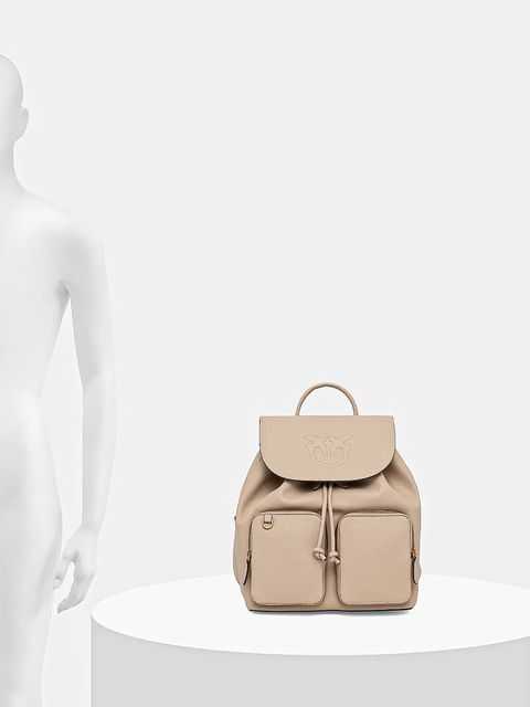 Pinko plecak skórzany damski kolor beżowy mały z aplikacją 104351 A29Q