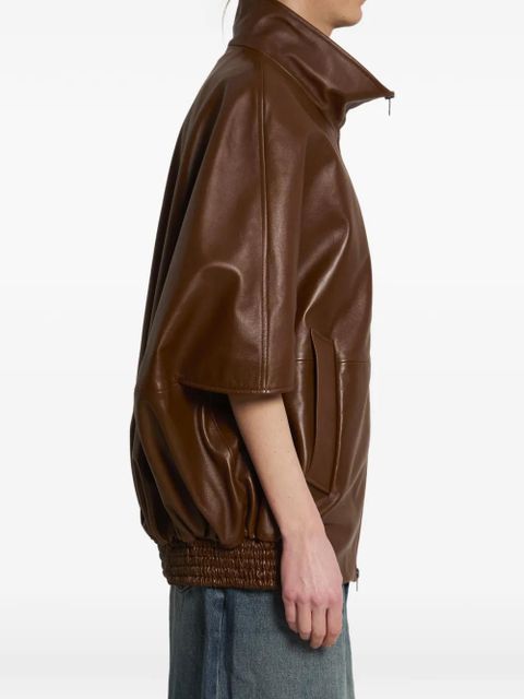 Balenciaga Cooon high-collar bomber leather jacket - Brown