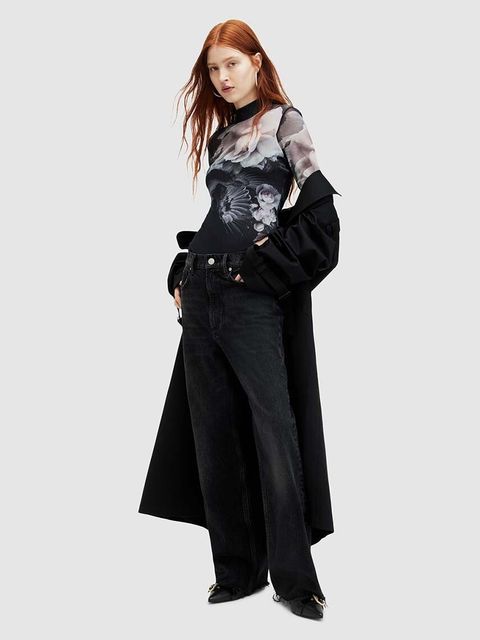 AllSaints bluzka ELIA VALLEY damska kolor czarny wzorzysta