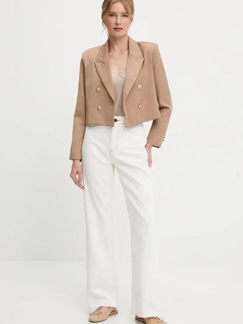 Answear.LAB marynarka kolor brązowy dwurzędowa gładka