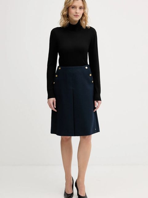 Tommy Hilfiger spódnica z dodatkiem wełny kolor granatowy mini prosta WW0WW49474 - zdjęcie produktu nr 2