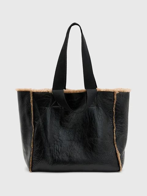 AllSaints torebka skórzana dwustronna IZZY SHEARLING kolor brązowy W056XB