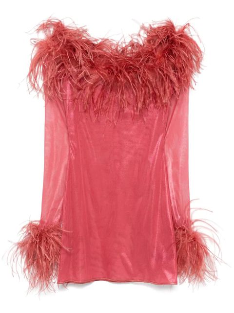Oséree feather-trim mini dress - Red - zdjęcie produktu nr 1