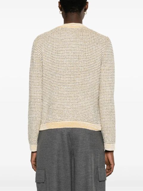 Tory Burch metallic-thread striped cardigan - Neutrals