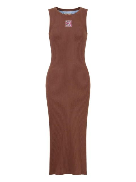 Marni ribbed logo-patch midi dress - Brown - zdjęcie produktu nr 1