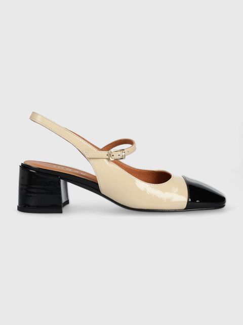 Jonak czółenka skórzane DOUMY VERNIS kolor beżowy na słupku z odkrytą piętą 3400169 - zdjęcie produktu nr 1