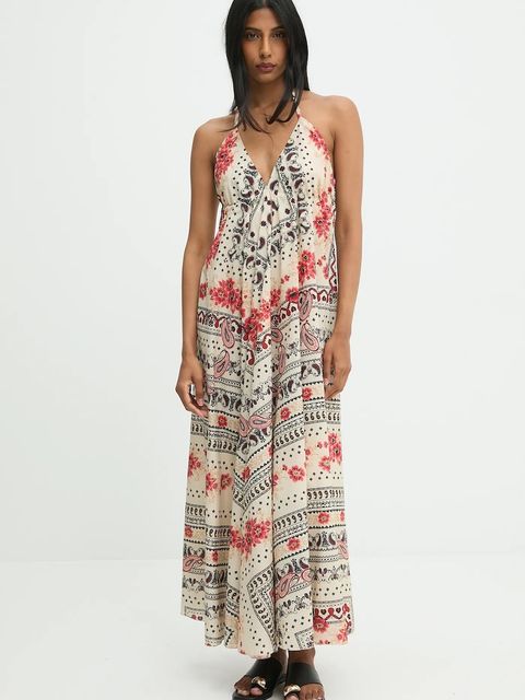 Answear.LAB sukienka bawełniana kolor beżowy maxi rozkloszowana - zdjęcie produktu nr 1