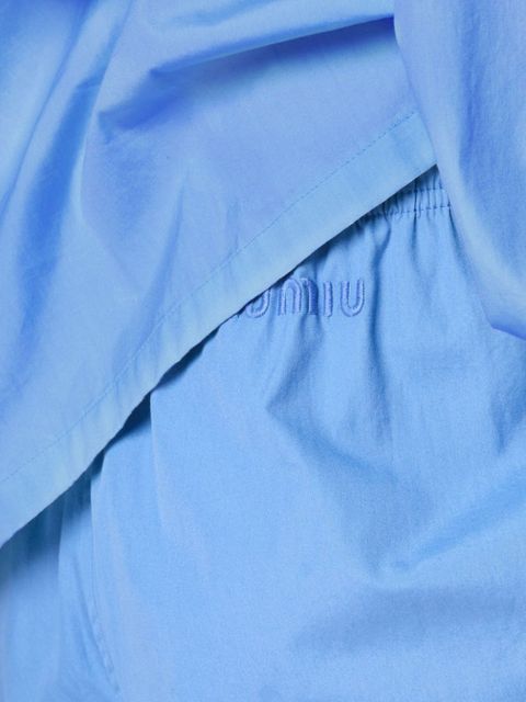 Miu Miu embroidered-logo poplin trousers - Blue