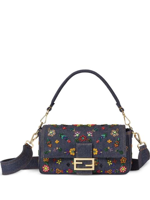 FENDI medium Baguette floral-motif shoulder bag - Blue - zdjęcie produktu nr 1