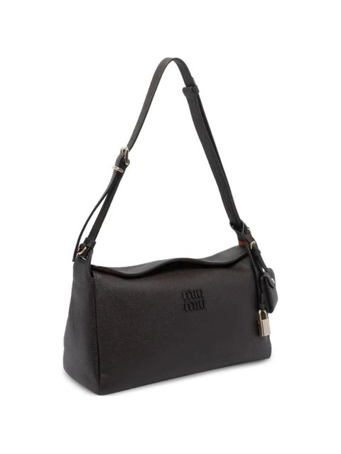Miu Miu logo-lettering padlock-detail leather shoulder bag - Brown