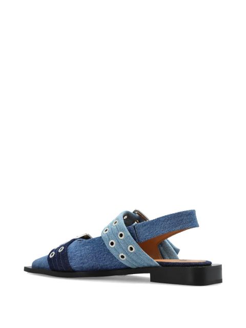 GANNI buckled denim ballet flats - Blue
