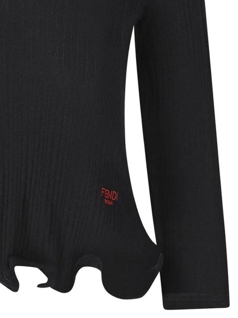 FENDI V-neck ruffled top - Black - zdjęcie produktu nr 2