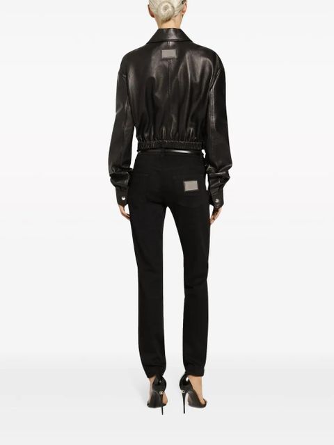 Dolce & Gabbana logo-appliqué leather jacket - Black