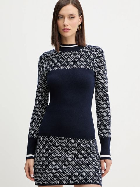 Guess sweter z dodatkiem wełny AUBREY damski kolor granatowy z półgolfem W5BR24 Z3JD2