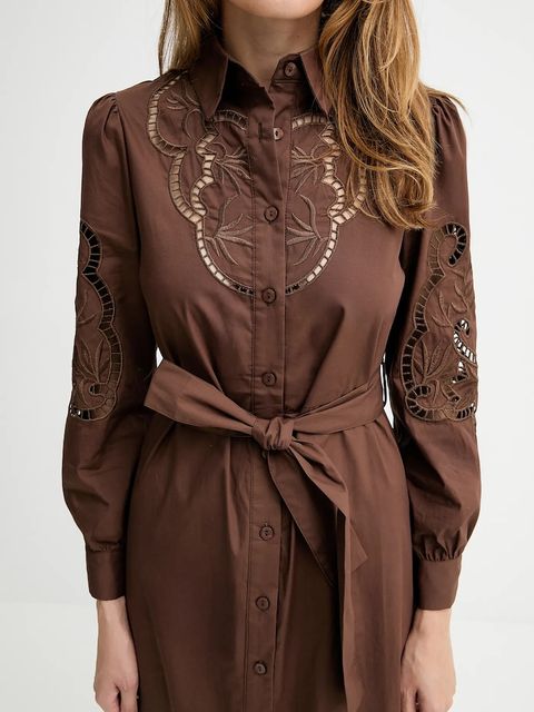 Answear.LAB sukienka bawełniana kolor brązowy maxi prosta