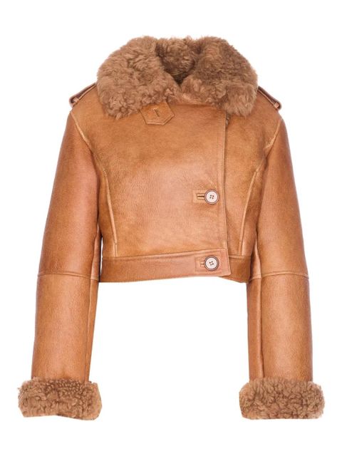 Chloé shearling-collared leather jacket - Brown - zdjęcie produktu nr 1