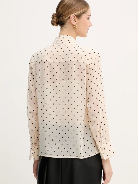 Joop! koszula damska kolor beżowy regular z wiązanym dekoltem 30100464