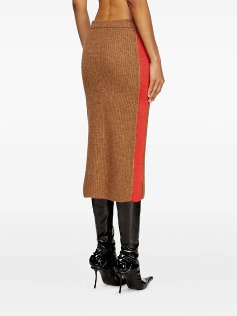 Diesel ribbed side-stripes zip-front midi straight skirt - Brown