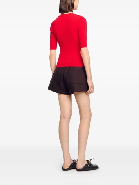 SANDRO button-embellished ribbed T-shirt - Red