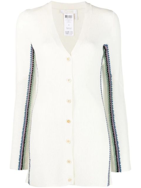 Chloé stripe-detail long wool cardigan - White - zdjęcie produktu nr 1