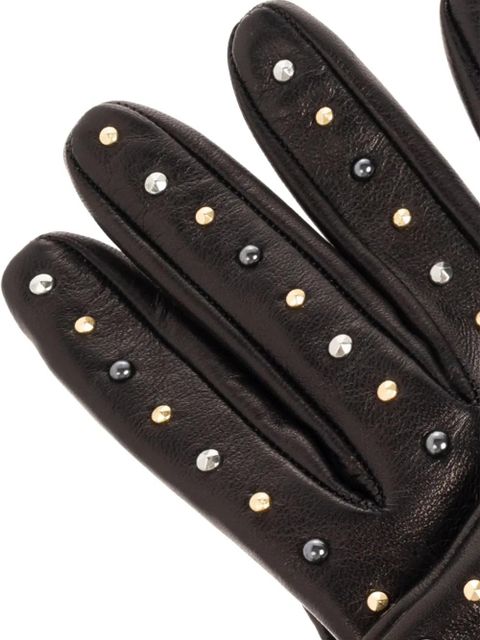 Versace studded leather gloves - Black