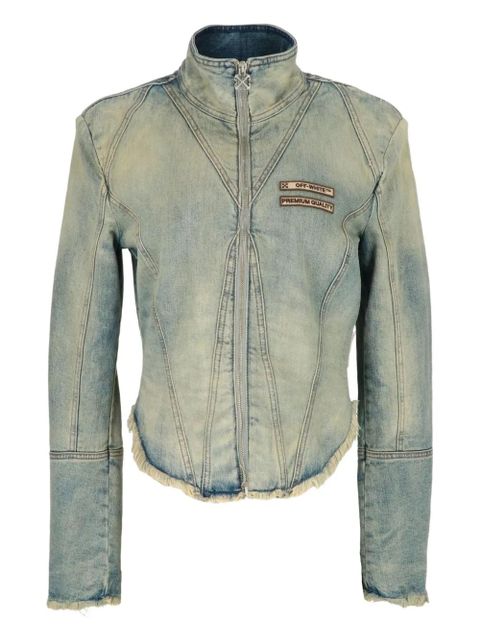 Off-White logo-detail frayed denim jacket - Blue - zdjęcie produktu nr 1