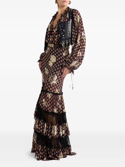 ETRO roses-pattern lace asymmetric skirt - Black - zdjęcie produktu nr 2