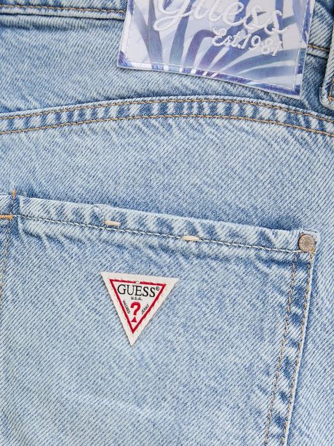 Guess szorty jeansowe damskie kolor niebieski gładkie high waist W5GD74 D5B96