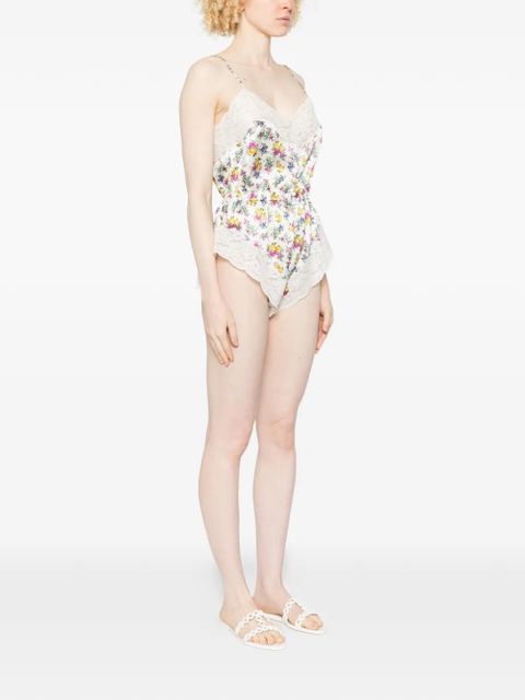 Dolce & Gabbana floral-print lace-trim playsuit - White