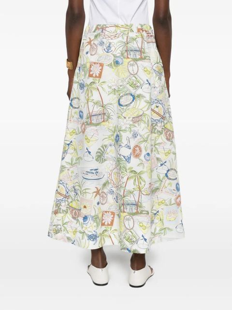 Maje postcard-print button-front midi skirt - White