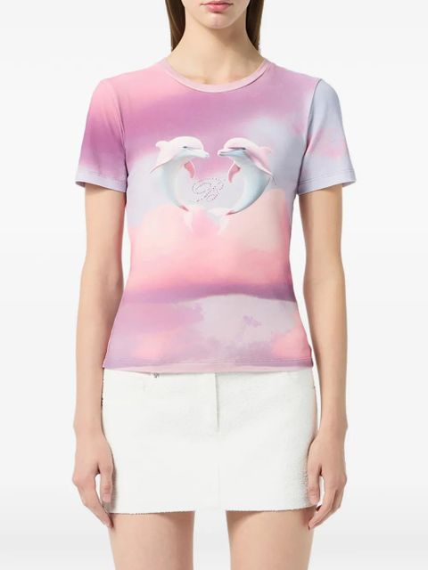 Blumarine dolphin print embroidered T-shirt - Pink