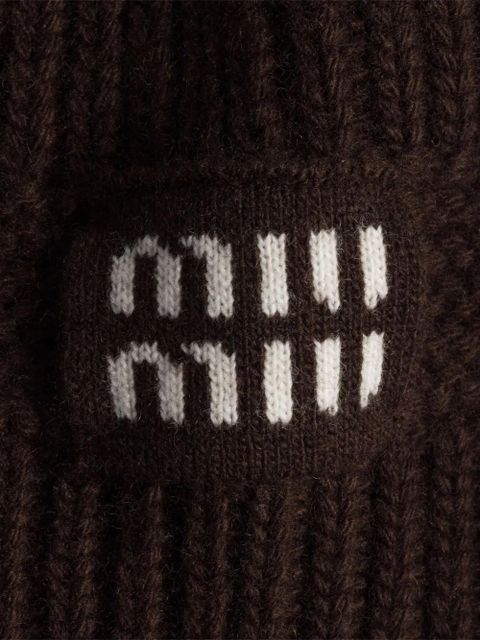Miu Miu logo-detail knit beanie - Brown - zdjęcie produktu nr 2