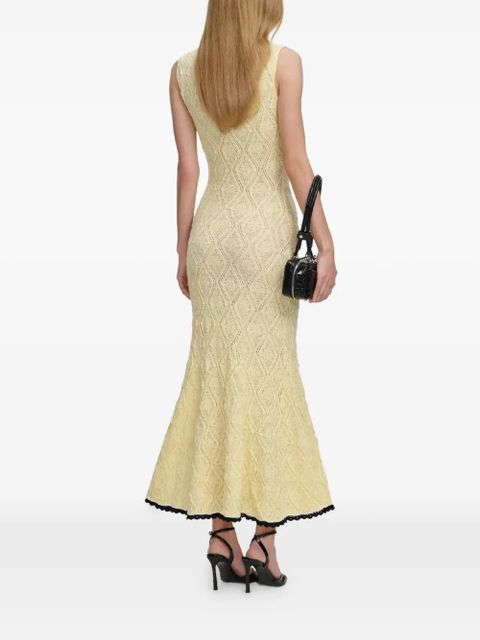 Self-Portrait floral embroidery midi dress - Yellow