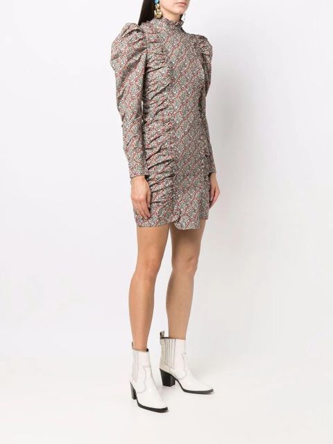 GANNI puff sleeve floral-print dress - Blue