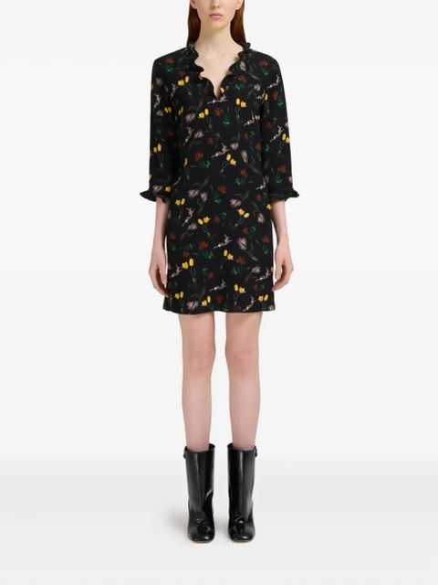 Marni floral-print ruffled mini dress - Black