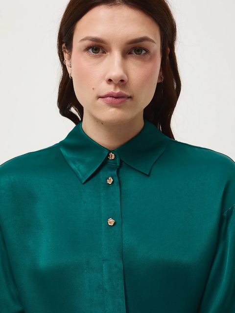 Medicine koszula damska kolor zielony relaxed z kołnierzykiem klasycznym