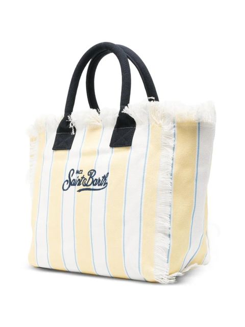 MC2 Saint Barth striped frayed beach bag - White