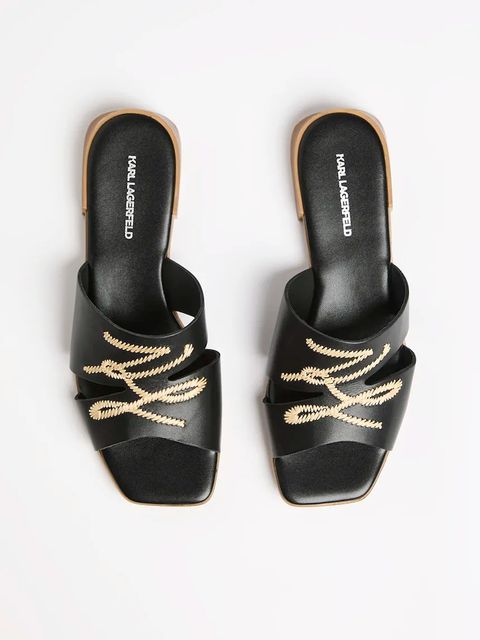 Karl Lagerfeld klapki skórzane PETALO damskie kolor czarny KL80772