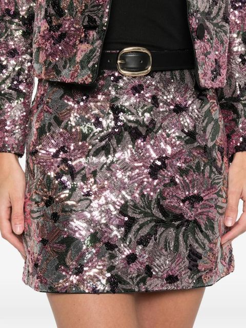 Self-Portrait sequined belted mini skirt - Pink