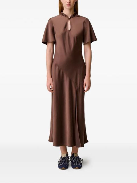 Claudie Pierlot ruffled neck-cutout dress - Brown