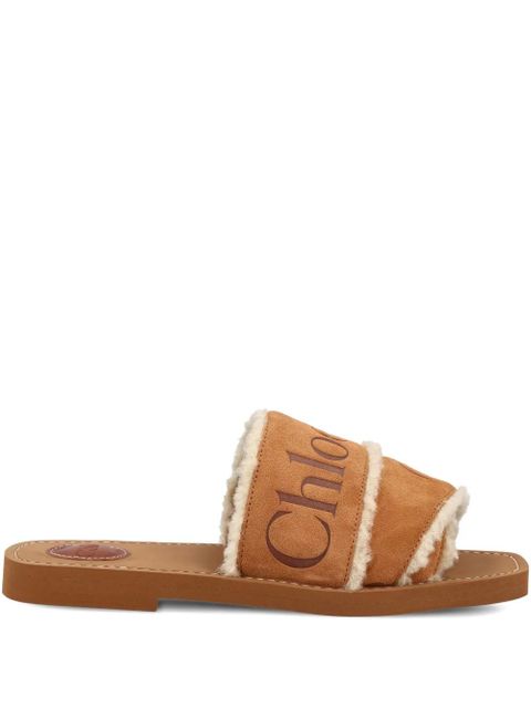 Chloé Woody logo-embellished shearling sandals - Brown - zdjęcie produktu nr 1