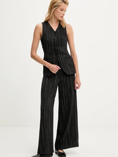 Answear.LAB spodnie z domieszką lnu damskie kolor czarny szerokie high waist