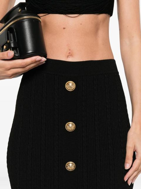 Balmain cable-knit button-front midi fitted skirt - Black