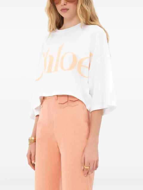 Chloé cropped cotton t-shirt - White